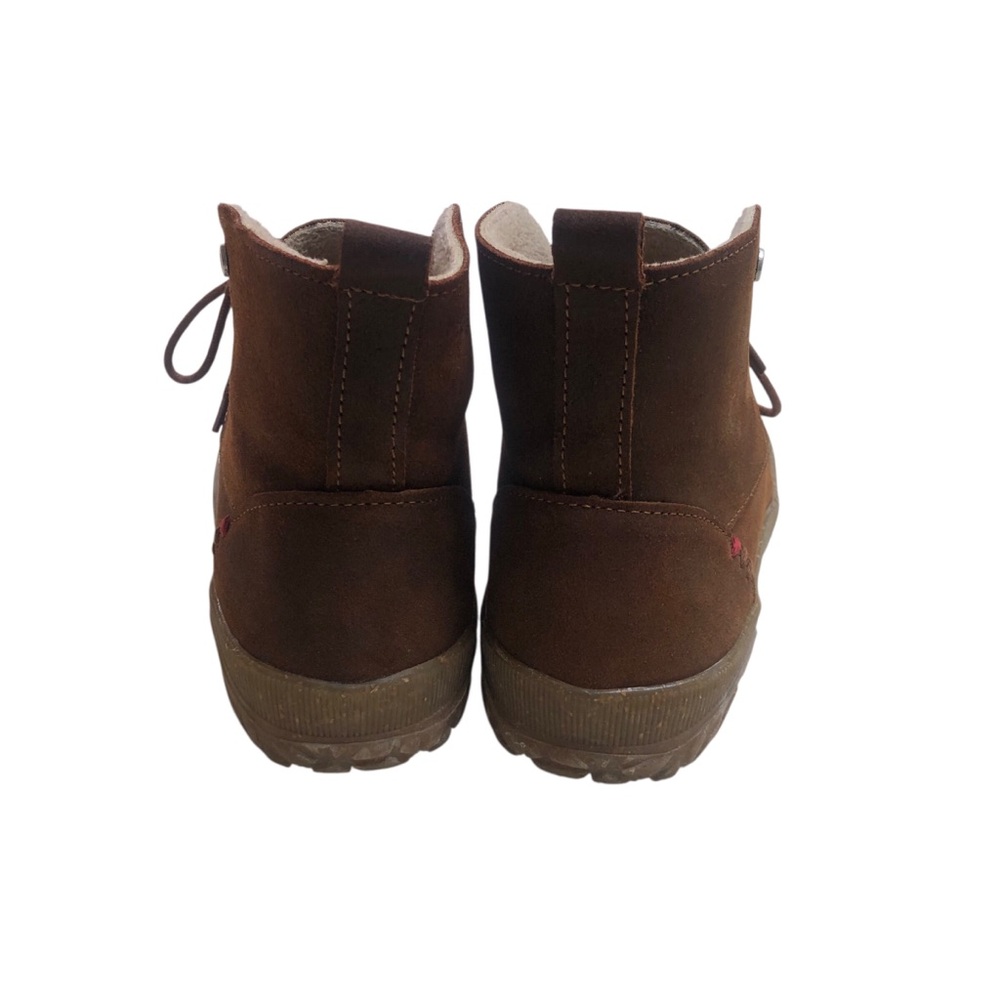 Minnetonka Tealey Brown Suede Lace Up Moc Toe Ankle Boots Womens 8M Fleece Lined - Picture 5 of 7